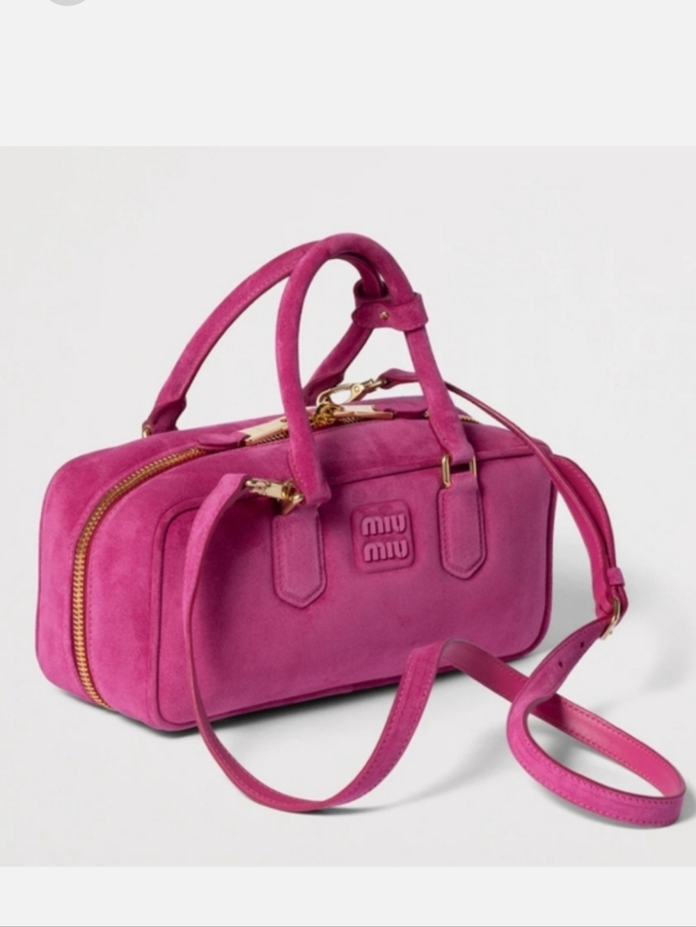Miu Miu Arcadie Hot Pink Suede Satchel Handbag Purse NWT Authentic - Picture 4 of 15